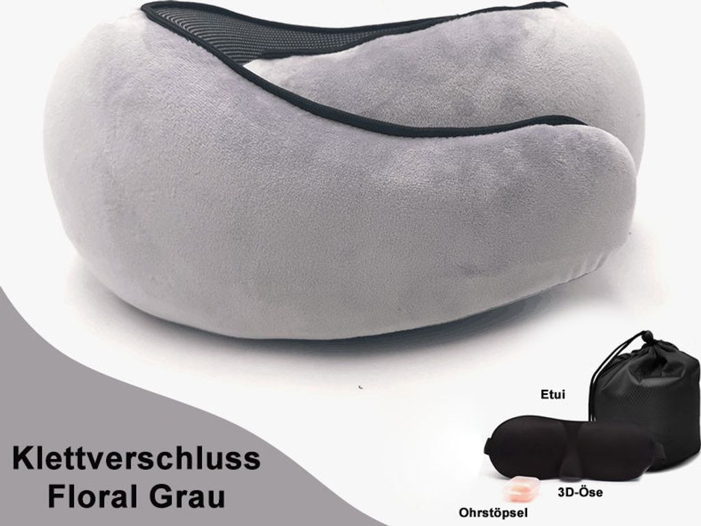 Reise-Nackenkissen, Memory-Schaum-Flugzeugkissen für Kopfstütze, weiches, verstellbares Kissen für Flugzeug, Auto Samtgrau