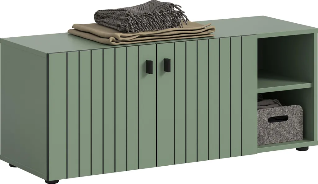 Station banc 2 portes et 2 étagères vert poussiéreux - Design scandinave