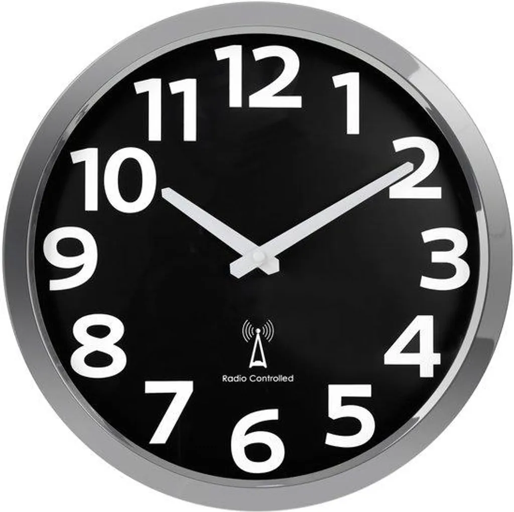 Horloge murale radio moderne noire 30 cm en acier inox de précision