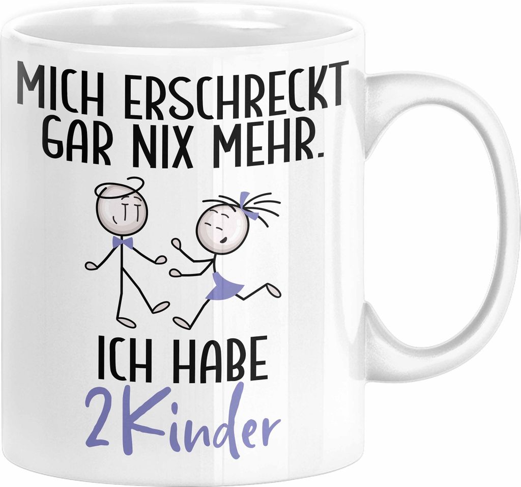 Eltern Mutter Vater Tasse Geschenk von 2 Kindern Lustige Geschenkidee für Mama Papa Mich Erschreckt Gar Nix Mehr Ich Habe 2 Kinder (Weiß)