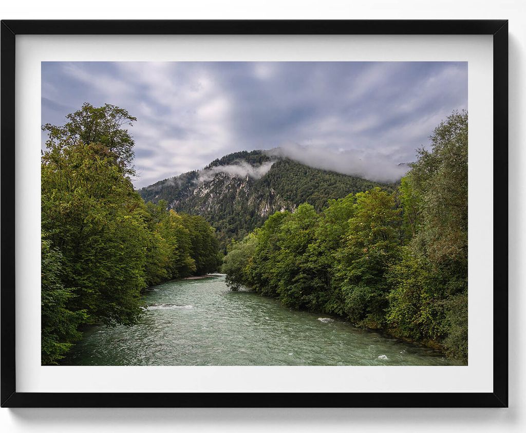 Berglandschaft Deutschland– Wandbild mit Rahmen – Gerahmtes Bild – Wanddekoration – 80x60 cm – Schwarz Rahmen