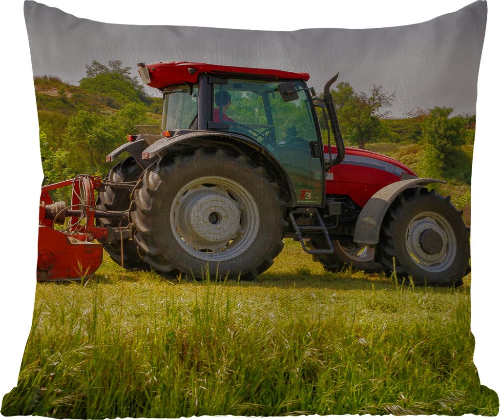 MuchoWow Outdoor Kissen - Traktor - Rot - Natur - Grün - Landleben - 60x60 cm - Wetterfest - Lounge Kissen - Dekoration - Schlaf Kissen