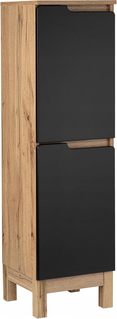 VBChome Midischränke 126x35x35 cm Badezimmer-Standschrank mit 2 Türen Soft Close Schwarz-Eiche Wotan