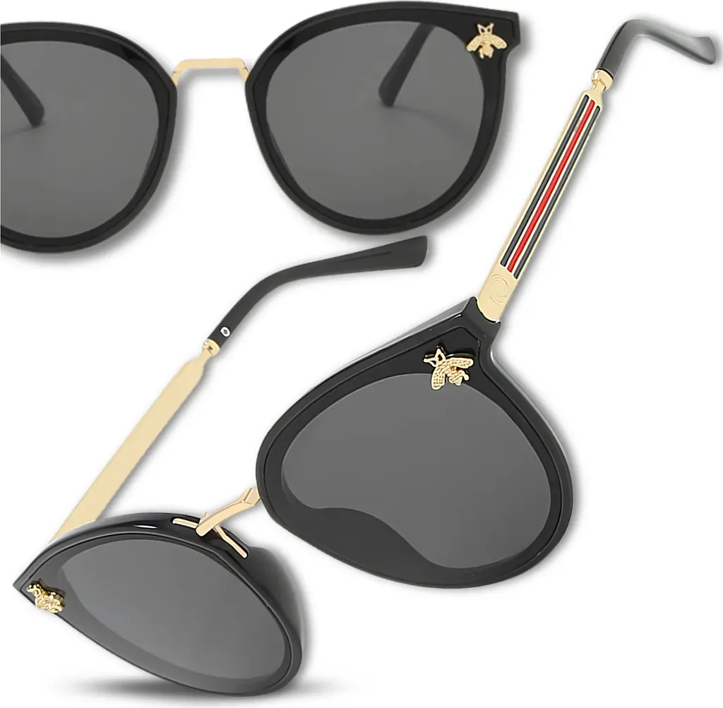 Occhiali da Sole Donna Cat Eye Ovali Neri Montatura Metallo UV400