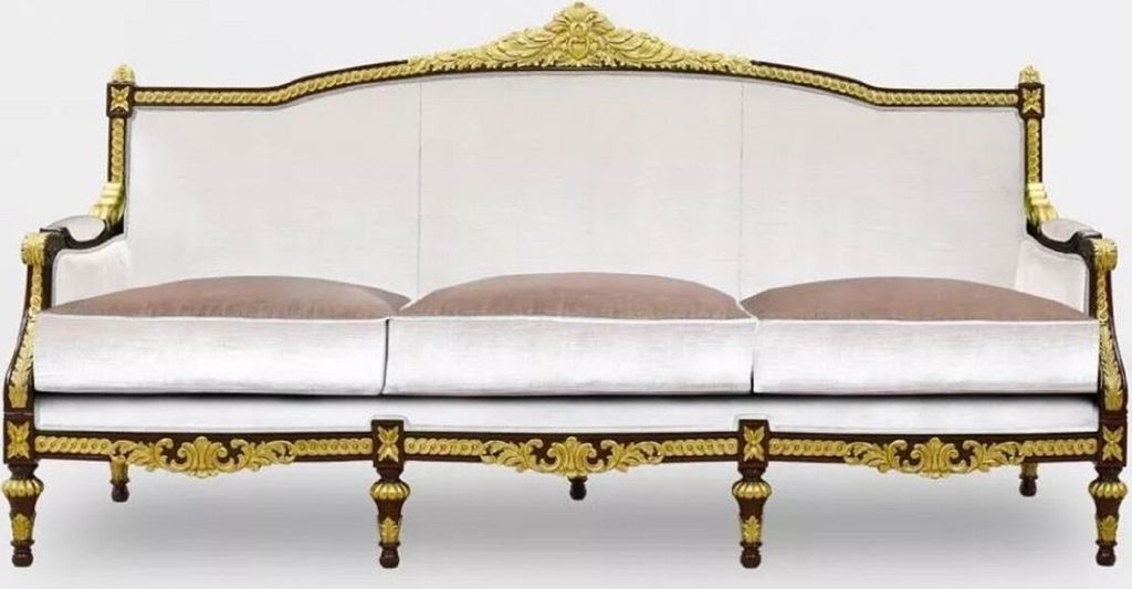 Casa Padrino Luxus Barock Wohnzimmer 3er Sofa Grau / Dunkelbraun / Gold - Handgefertigtes Barockstil Sofa - Luxus Wohnzimmer Möbel im Barockstil -...