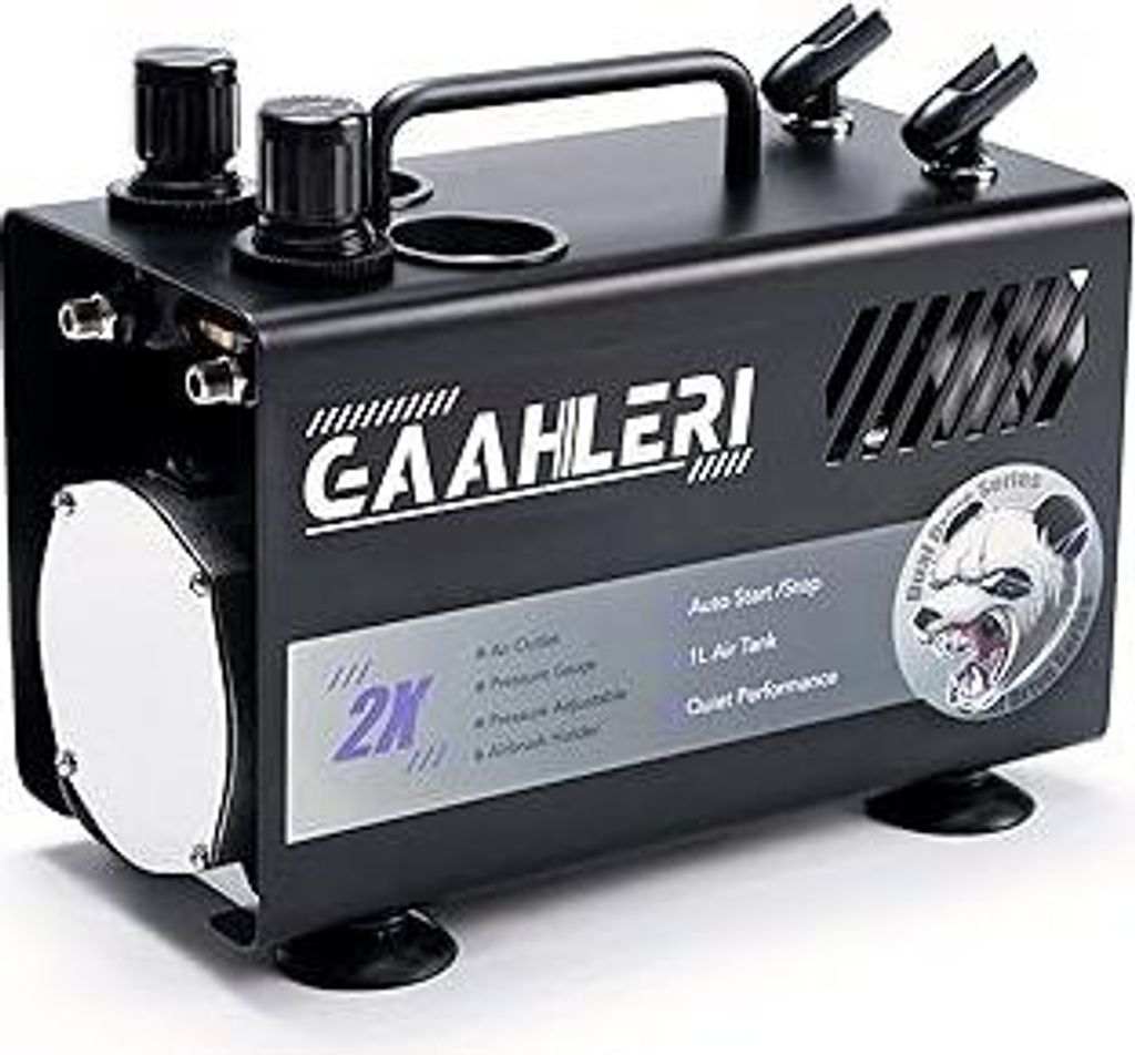 Gaahleri Airbrush-Malset mit Kompressor, Lufttank, 1 l, Dual-Luftauslass-System, fortschrittliche Luftpinselführung, manuelle Kuchendekoration, Na...