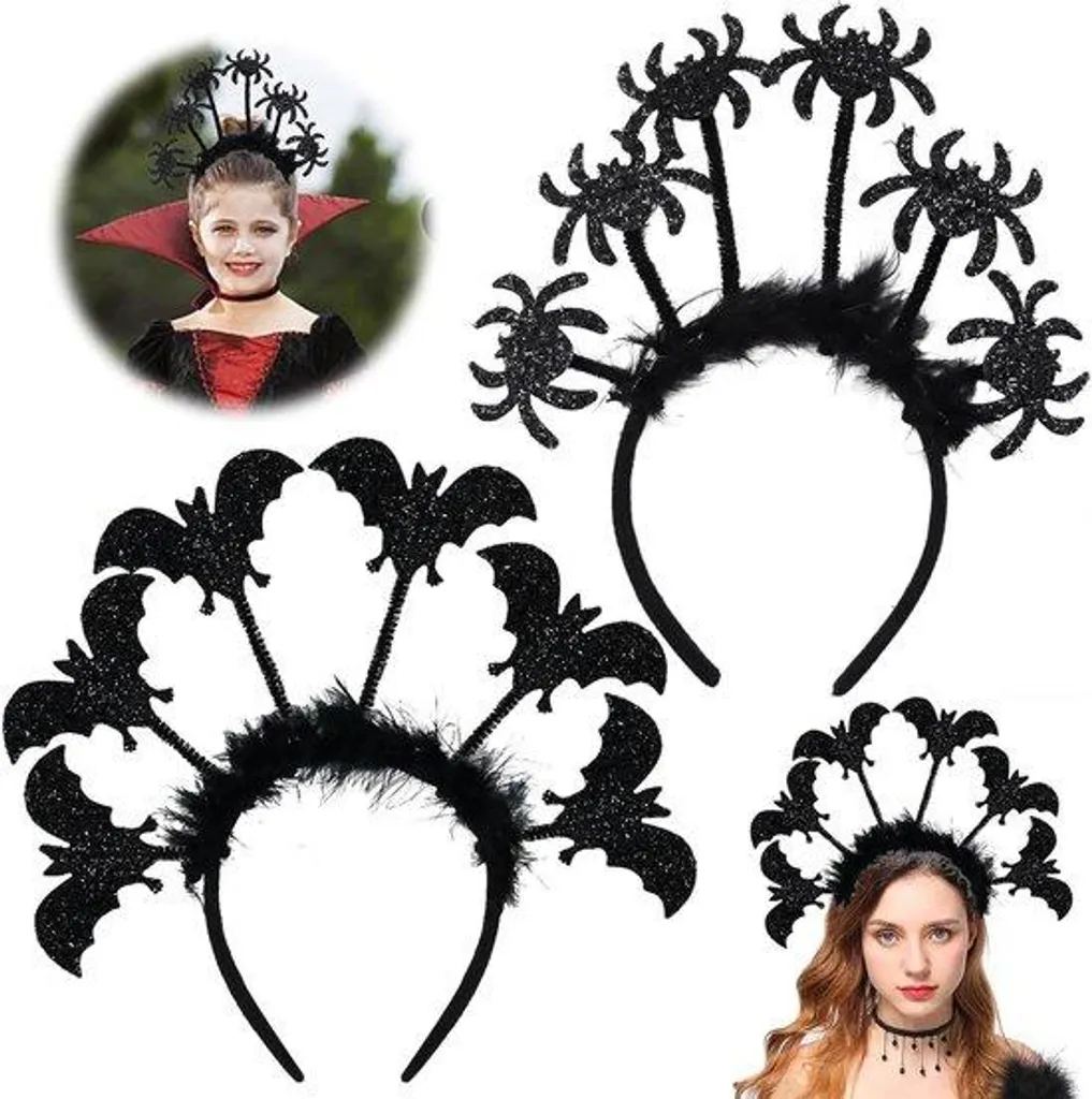 Lot de 2 Bandeaux Cheveux Noirs Araignée et Vampire pour Halloween