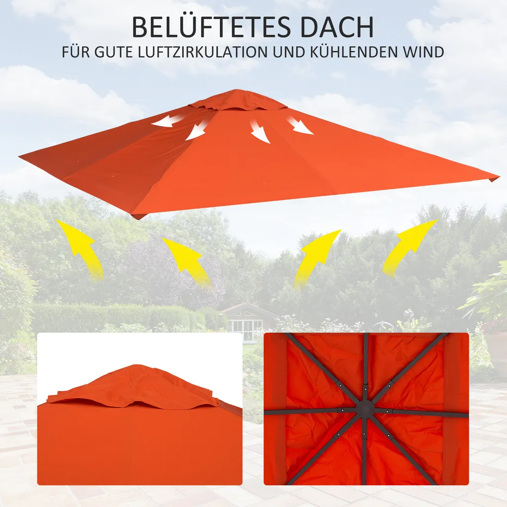 Toit de pavillon polyester étanche orange 3x3m avec drainage intégré - 6