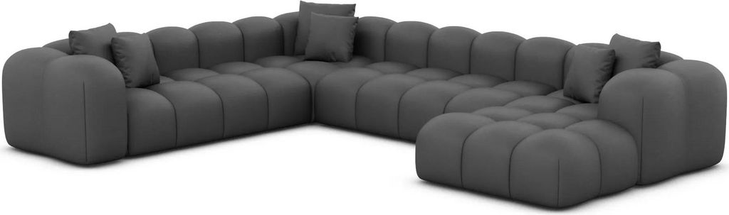 Echtleder U-Form XXL Wohnlandschaft Valora Dunkelgrau Rechts