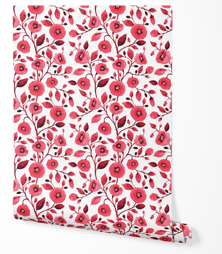 Vliestapete Blumen Floral Aquarell Romantische Blüten Wohnzimmer 2x2,5 Rot