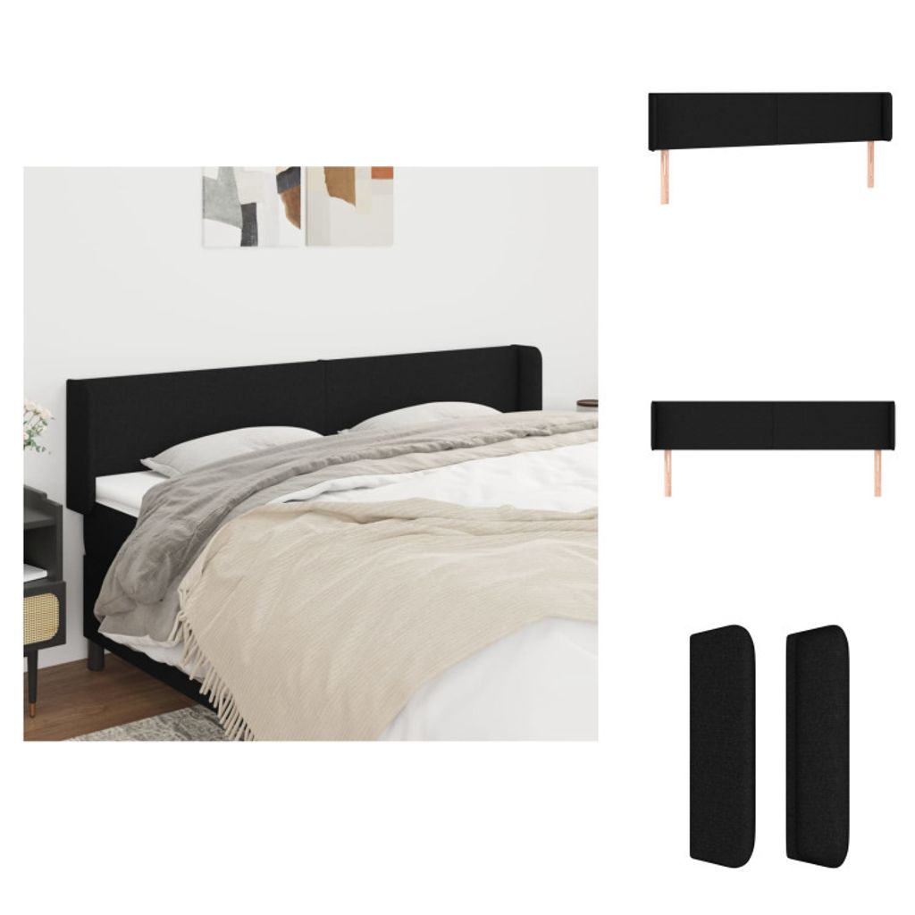 vidaXL Kopfteil mit Ohren Schwarz 203x16x78/88 cm Stoff - Kopf- & Fußenden