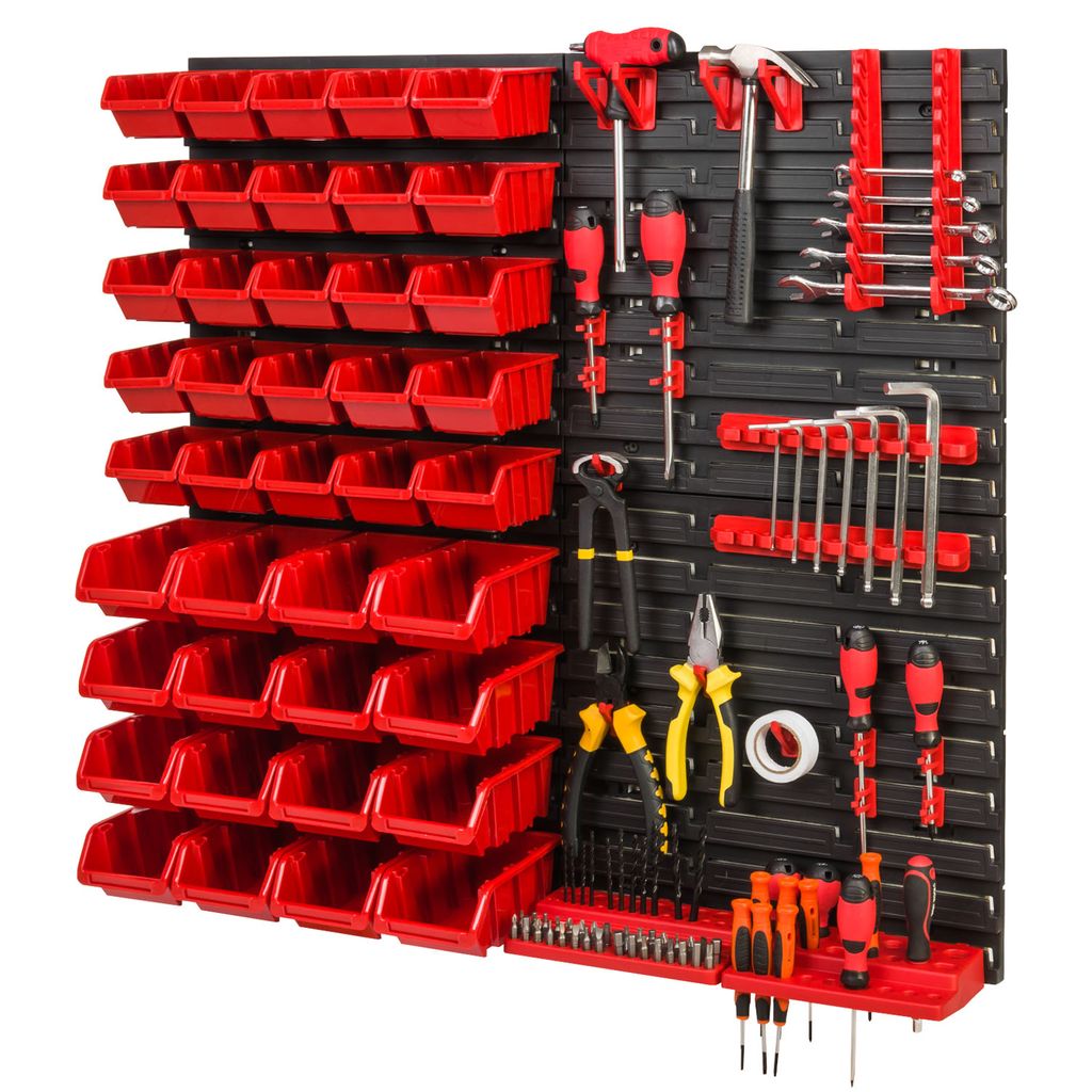 Stapelboxen Werkzeugwand 18 Boxen Montagewand Gr.1 Rot Schwarz 