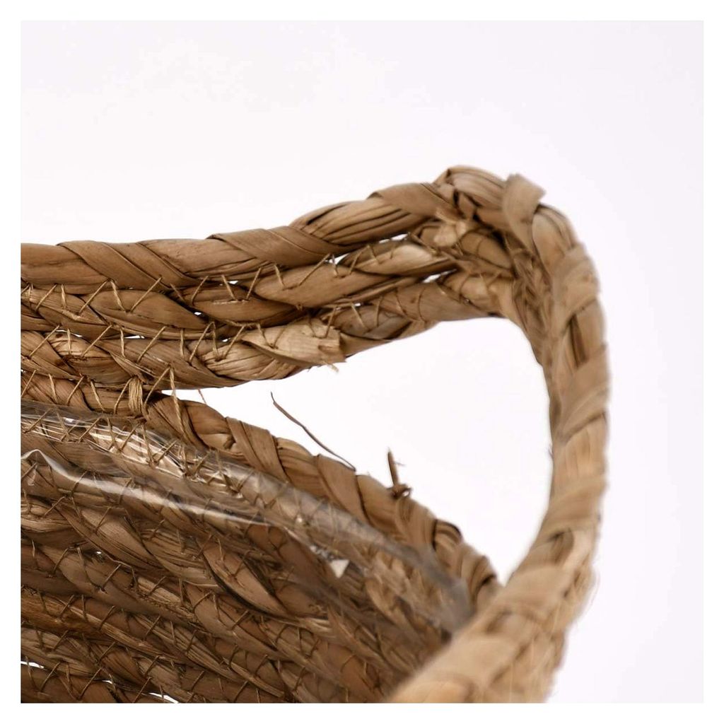 Runder Korb aus zweifarbigem Seegras mit Henkeln in Natur und Grau, verschiedene Größen