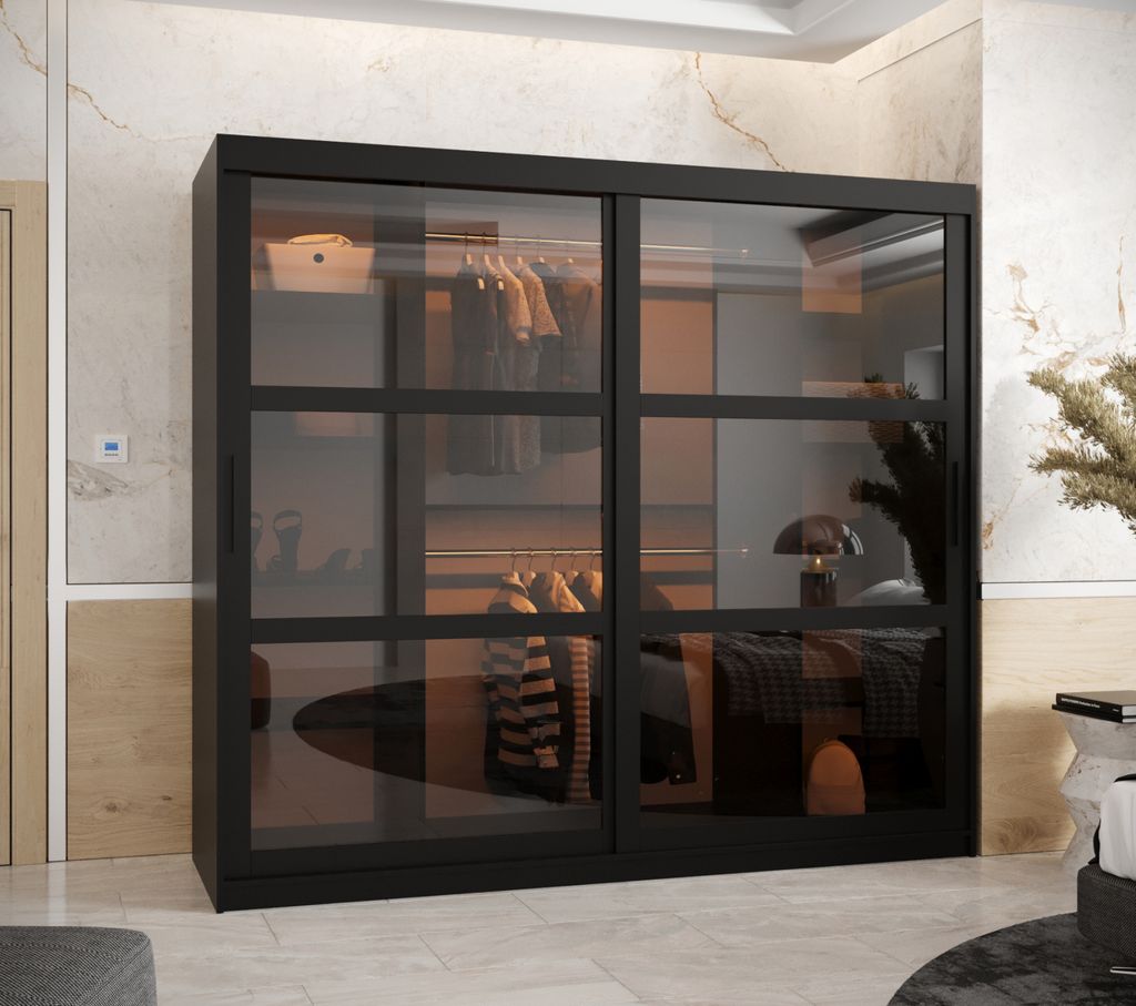 Kleiderschrank KATIE 3 - 200 cm, schwarz / schwarz Produktbild 