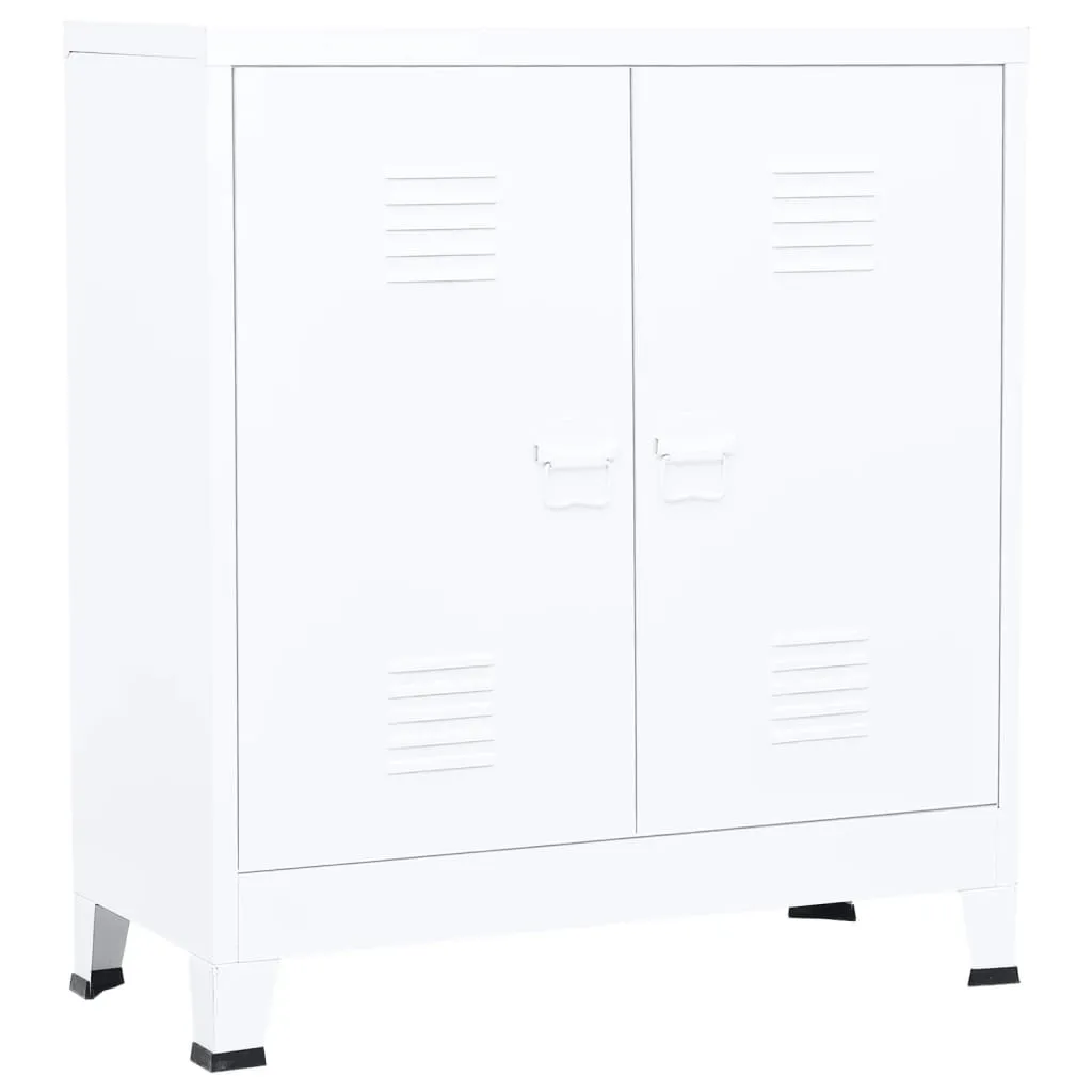 Buffet Industriel blanc en acier 90x40x100 - Meuble Rangement Moderne