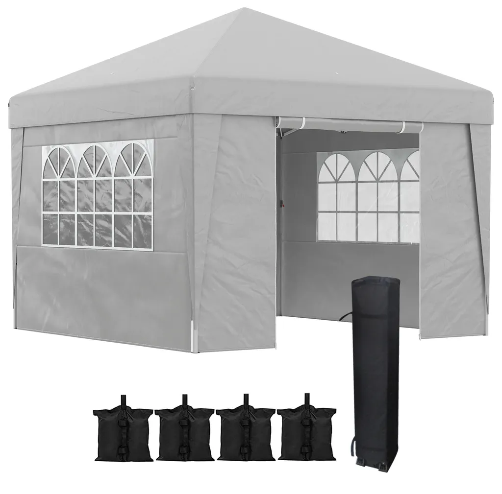 Barnum pliant 3x3x2,75m Gris Anthracite avec 4 rideaux amovibles et sac
