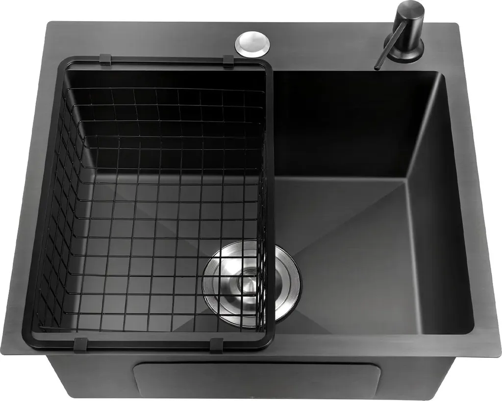 Lavello da cucina, acciaio inox, design a due fori, nero