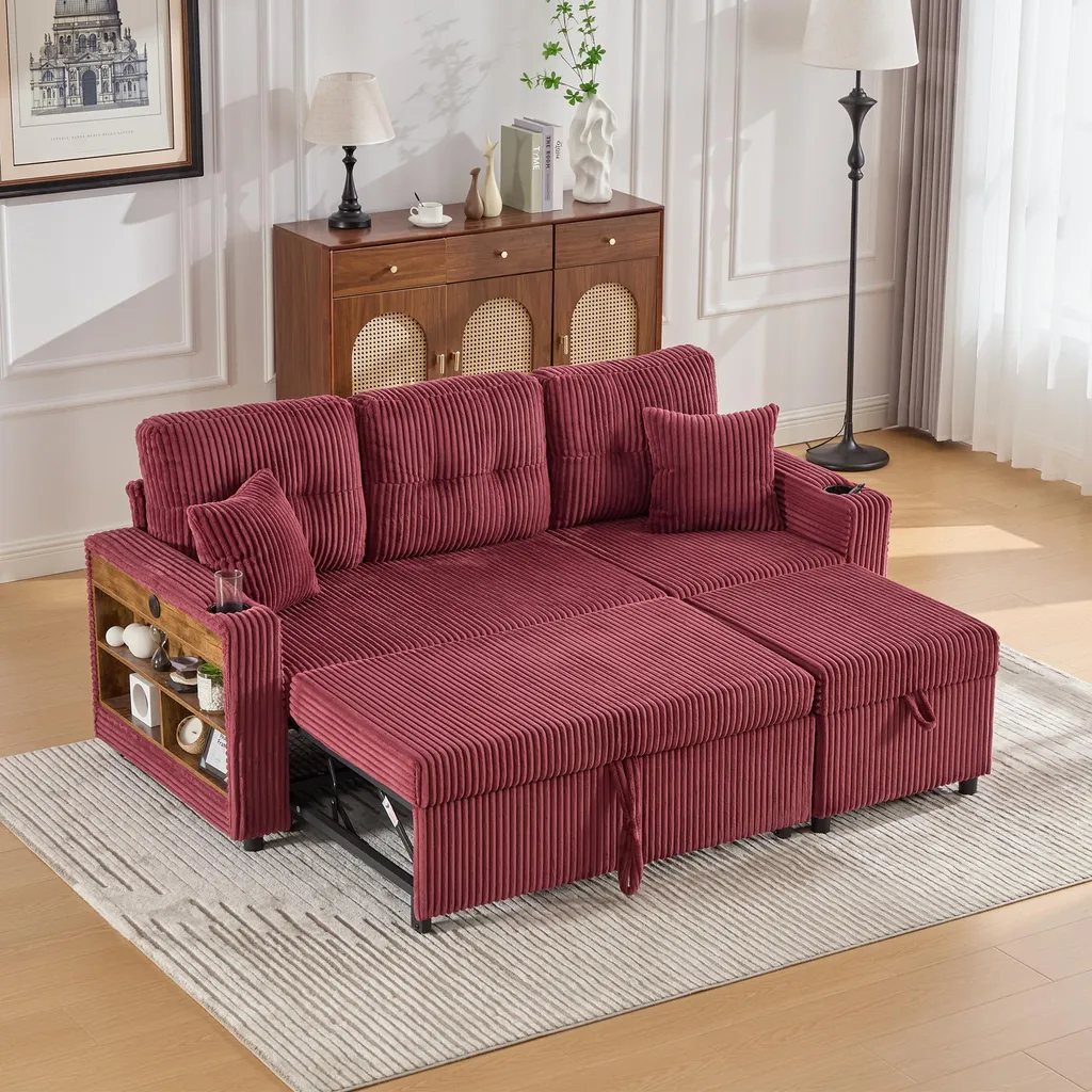 Canapé convertible gain de place avec rangement et LED pour petit salon