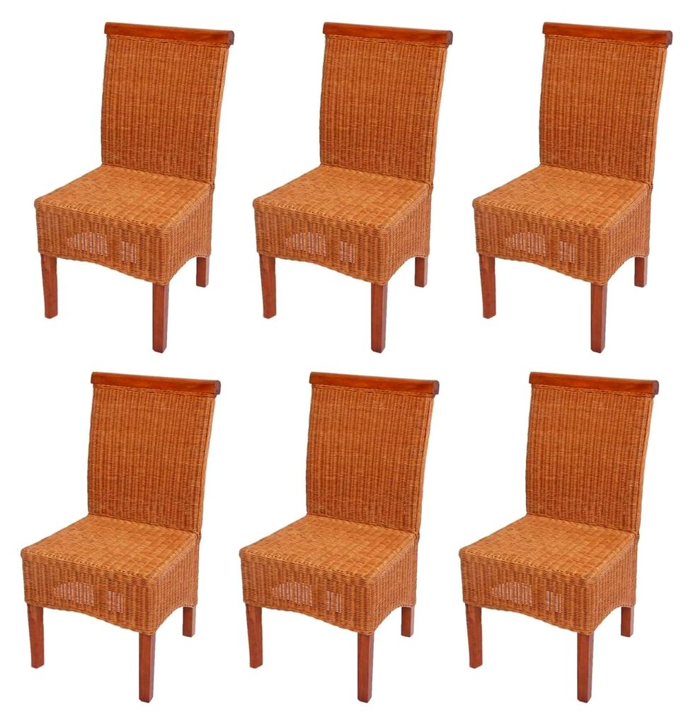 6er-Set Esszimmerstuhl Korbstuhl M42, Rattan - ohne Sitzkissen
