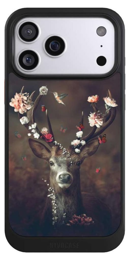 NIVOCASE Hülle für Apple iPhone 17 Pro Max Handyhülle NIVOcore Case Schwarz Blumen Rehe Rentier
