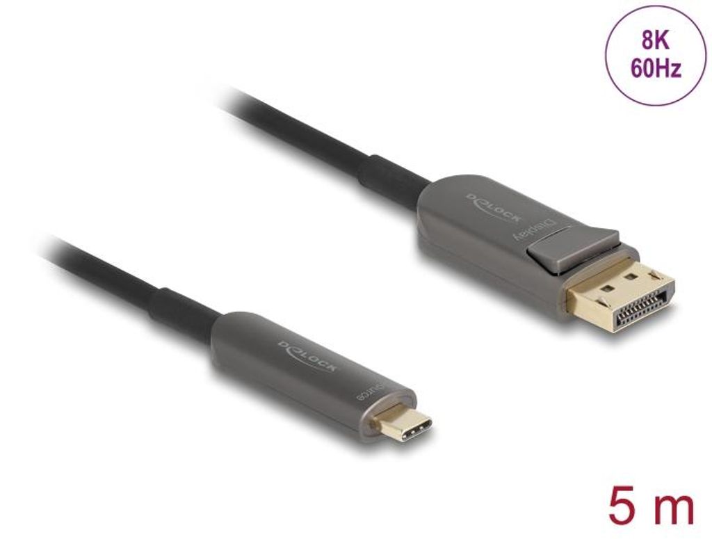 Delock Aktives Optisches Kabel USB Type-C zu DisplayPort 8K 60 Hz 40 Gbps 5 m