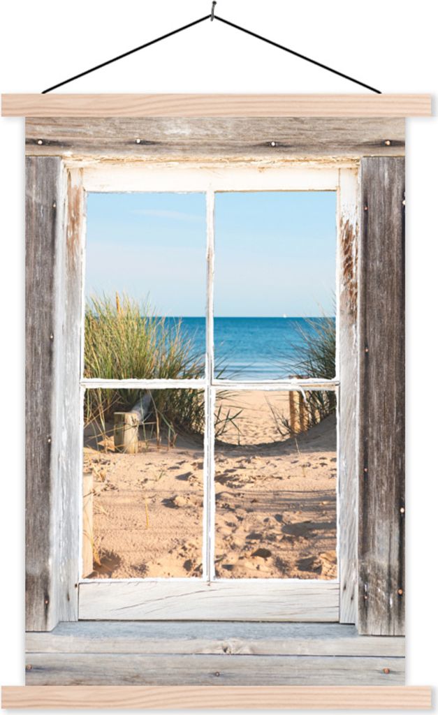MuchoWow Textilposter Aussicht - Strand - Meer 40x60 cm mit holzfarbenen Rahmen - Poster