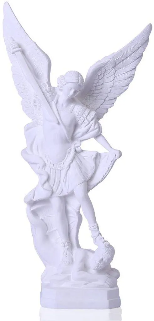 Grande Figurine Archange Michel en résine blanche, détails haute finition