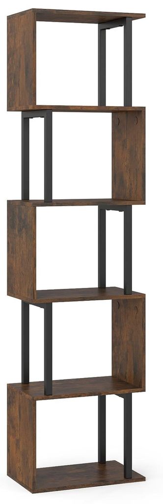 5-Tier Geometric Bookshelf with Anti-Tip, Rustic Brown