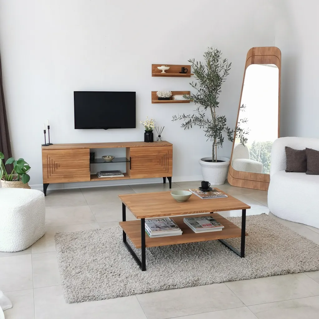 Table Basse Rectangulaire Neta en Bois Massif Finition Chêne Naturel