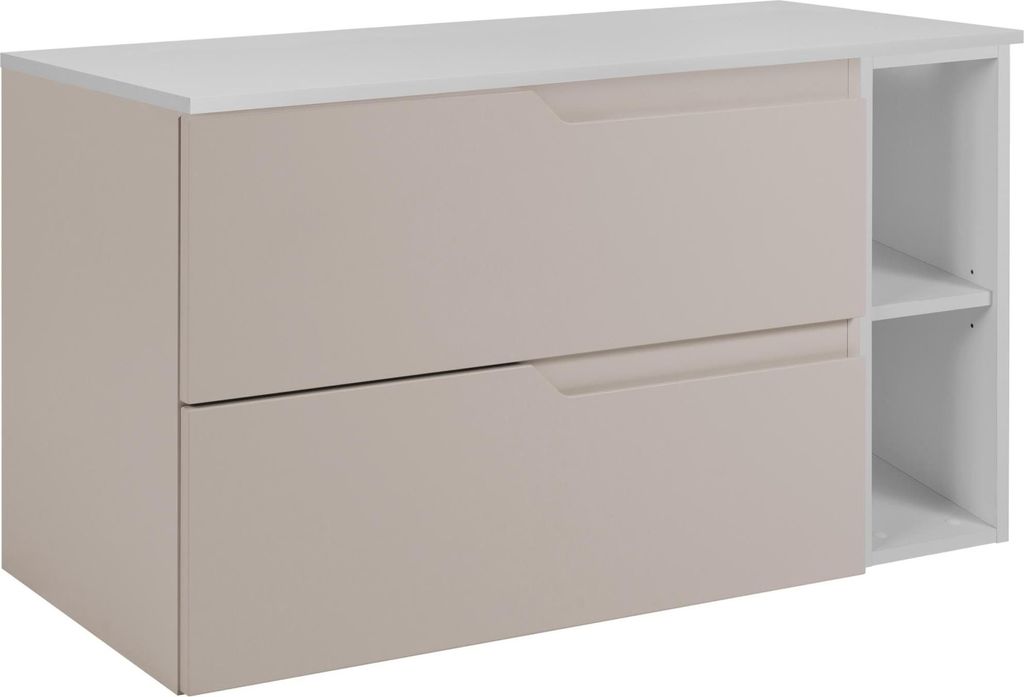 RODAN | Waschbeckenunterschrank - Beige und Weiß - 80 cm - Mit Tischplatte - 2 Schubladen - Hängend - mit Seitlichem Regal - MODERN