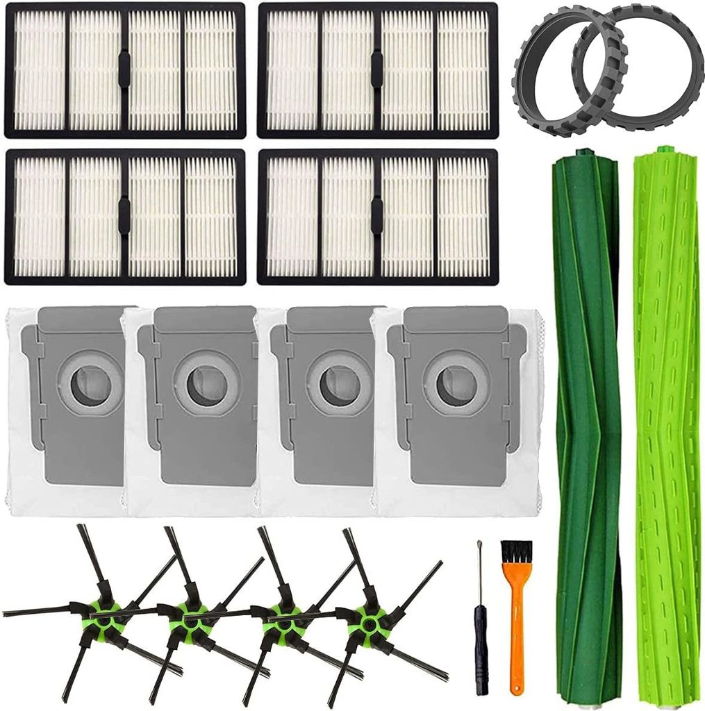 A collection of cleaning accessories for a robot vacuum cleaner.