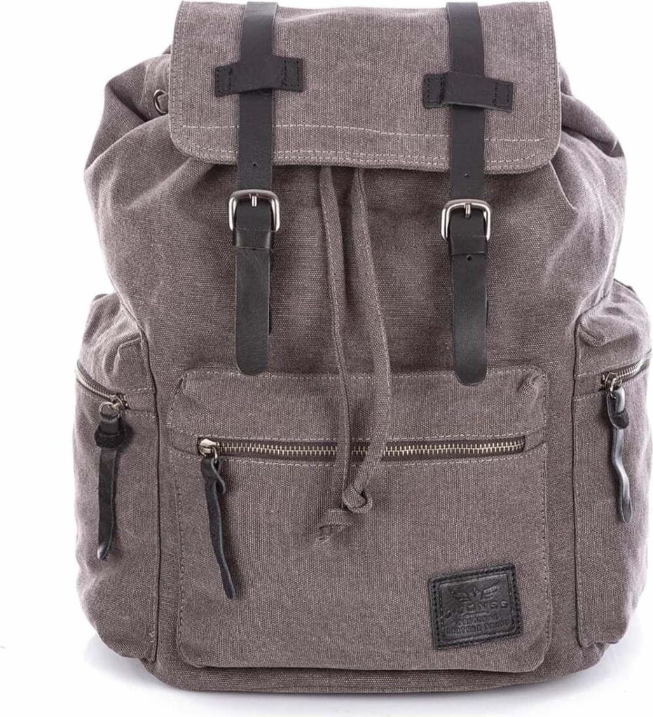 J Jones Groß Damen Herren Vintage-Rucksack Tagesrucksack Canvas mit echtes leder Grau