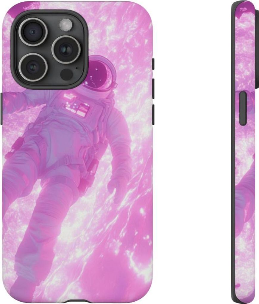 Schwebender Astronaut vor leuchtendem pinken Plasma – Hülle Kompatibel mit iPhone 15 Pro Max