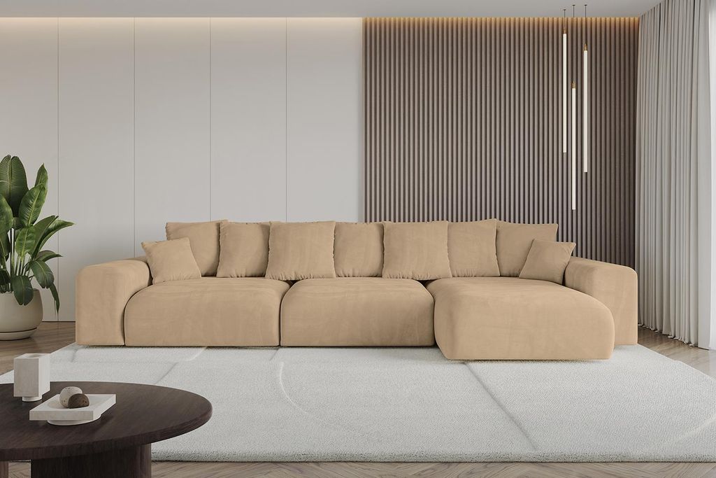 Ecksofa mit Schlaffunktion und Bettkasten ESKAR-L2 - 364x176x72 cm Beige - Corner Sofa Bett Eckcouch Couch L-Form Schlafcouch Ausziehbar Wohnlandsc...