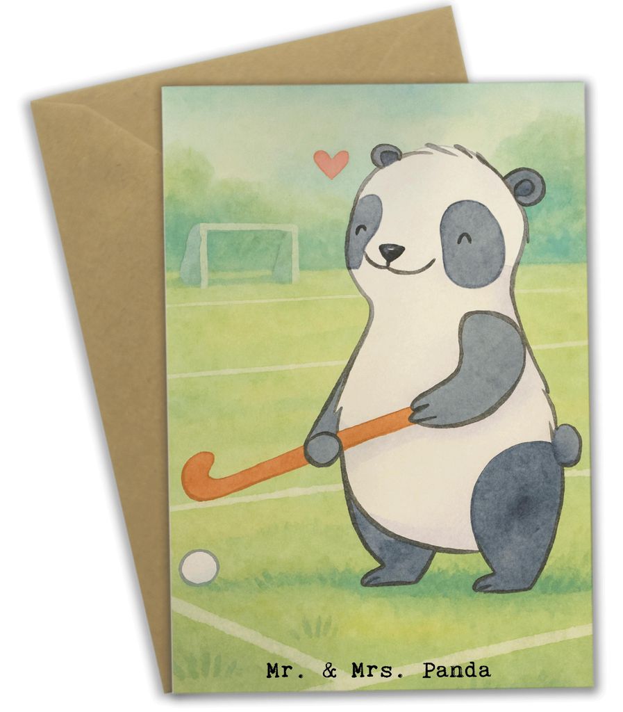 Mr. & Mrs. Panda Grußkarte Panda Hockey spielen Design - Weiß - Geschenk, osterkarten, einladungskarten, osterkarte, Grußkarten, Verein, weihnac...