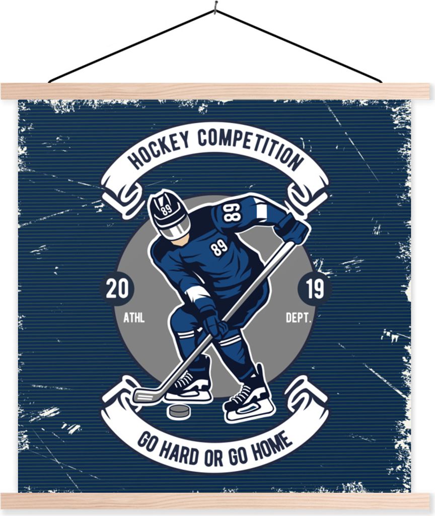 MuchoWow Textilposter Eishockey - Jahrgang - Puck 120x120 cm mit holzfarbenen Rahmen - Textil-Poster