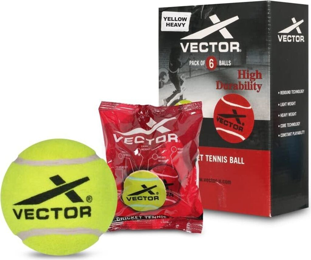 Vector X Cricket-Tennisball | Farbe: Gelb | Standardgröße | 6er-Pack | Verwendung für Cricket- und Tennisschläger | drucklose Technologie | gew...