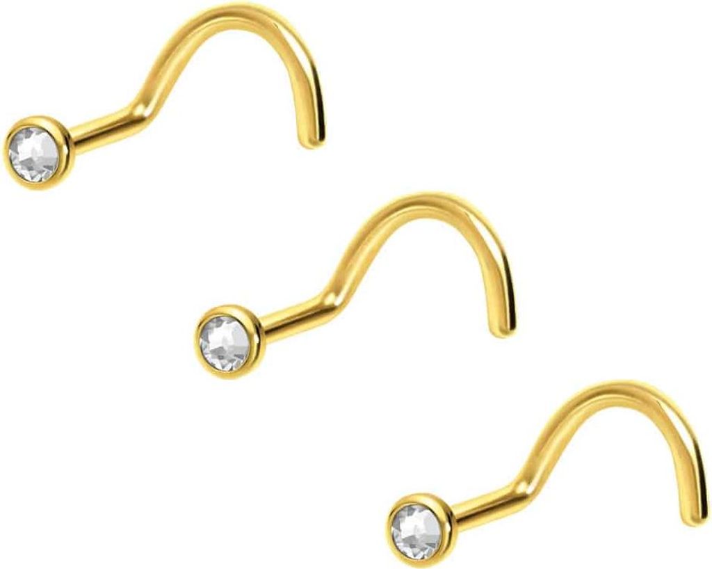 Nasenpiercing, Nasenstecker 3er Set Titan Nasenstecker Spirale FLACHE KRISTALLDISC