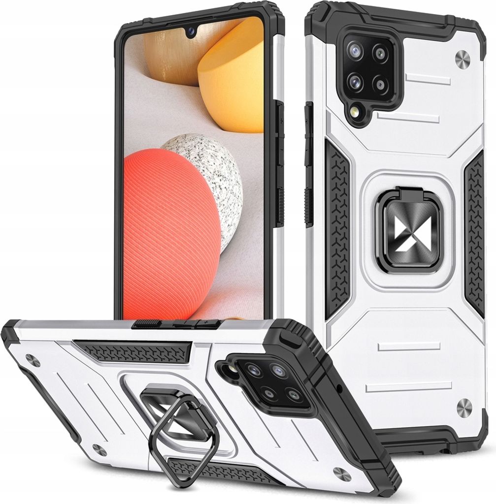 Wozinsky Ring Armor Hybrid Case Cover + Magnethalterung Samsung Galaxy A42 5G Silber