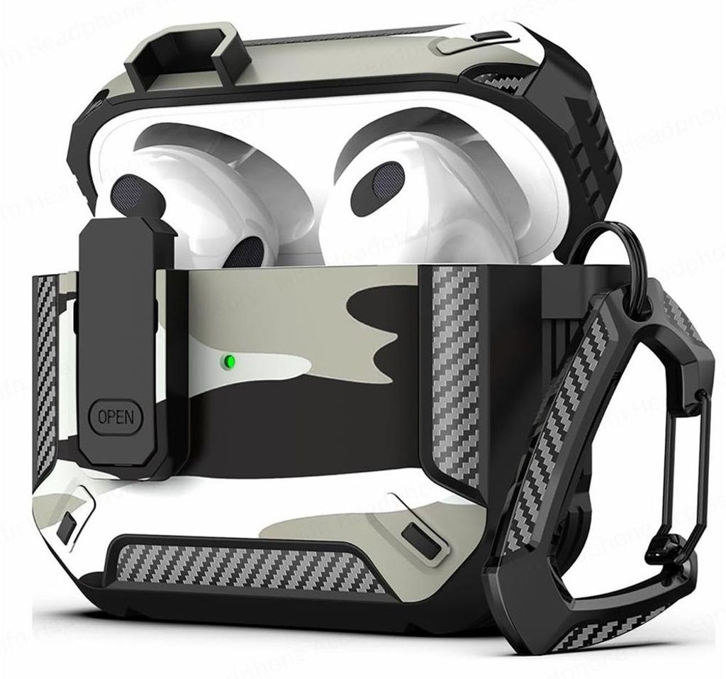 Hülle für Apple Airpods 4, sicheres Schlossdesign (USB C) in Camouflage Storm Grey