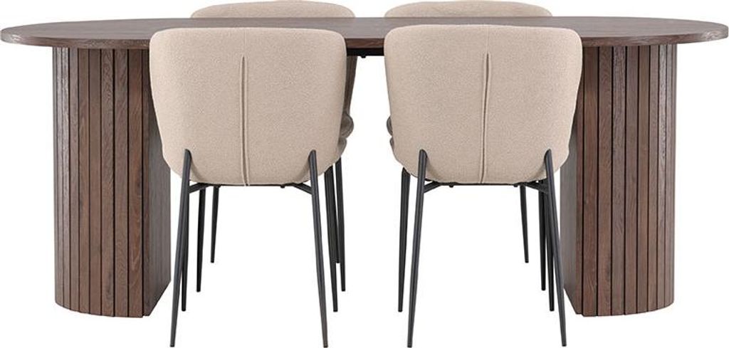 Härön Essgruppe Tisch 90x200cm und 4 Boucle Stühle mocca.