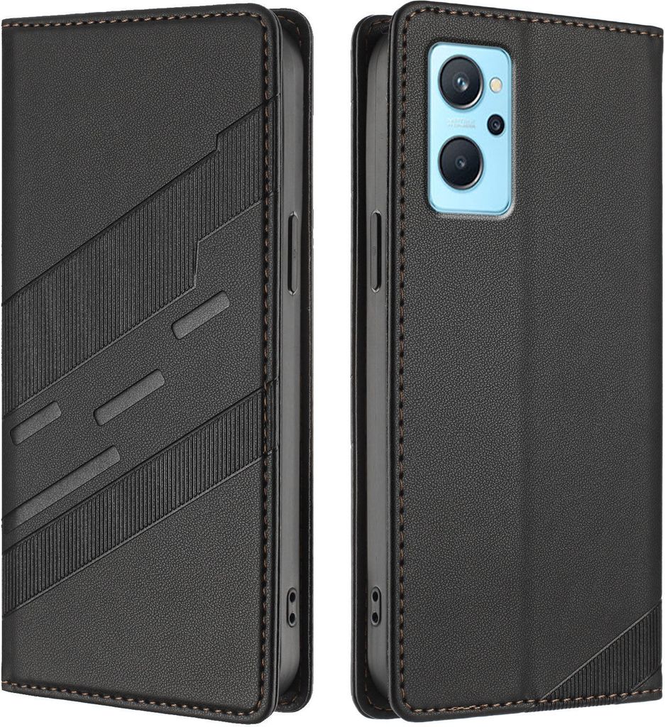 Hülle für Oppo K10 4G, Kunstleder Brieftaschen Handyhülle mit Kartenfach und Standfunktion Schwarz