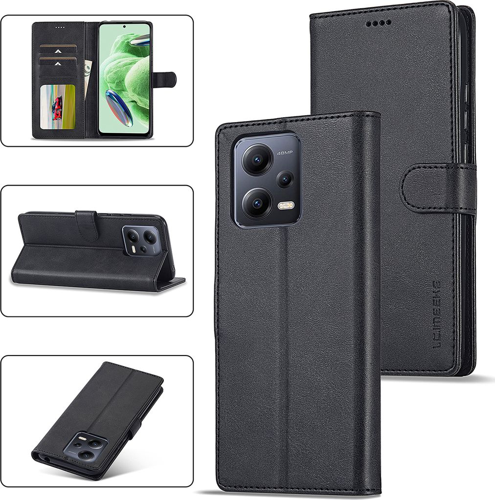 Xiaomi Poco X5 Pro Hülle, Klapphüllen Brieftasche Leder Magnetverschluss Ständer Schutzhülle für Xiaomi Poco X5 Pro Schwarz
