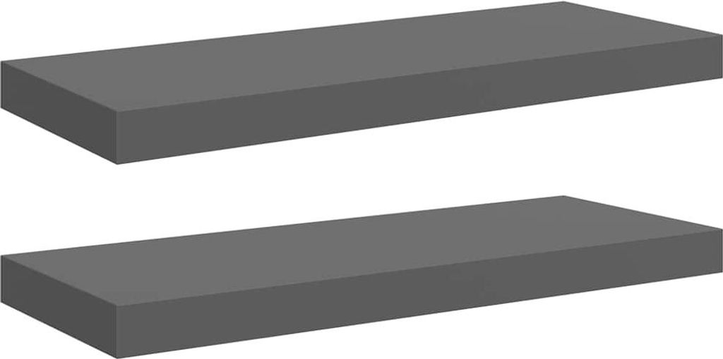 vidaXL Schweberegale 2 Stk. Hochglanz-Grau 60x23,5x3,8 cm MDF