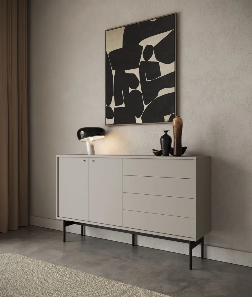 Buffet de Salon Moderne 154 cm Greige Selsey Olar Rangement Chic