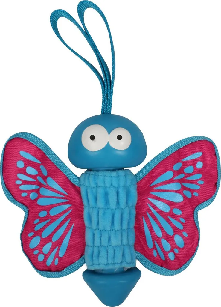 Jouet de dentition papillon bleu et rose Coockoo en gomme résistante