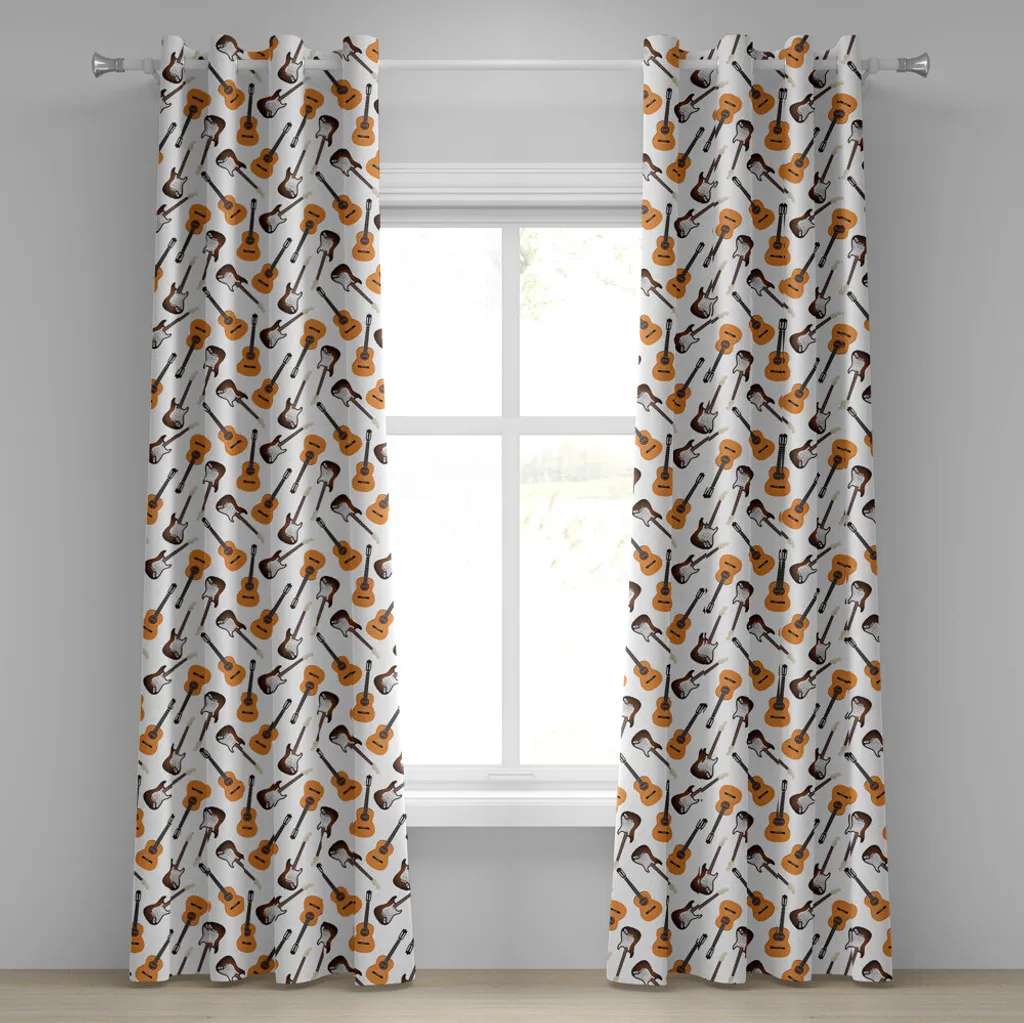 ABAKUHAUS Tenda con occhielli chitarra, illustrazione realistica di strumenti classici ed elettrici, tende decorative a 2 pannelli per finestre, 280 cm x 245 cm, arancione chiaro marrone bianco