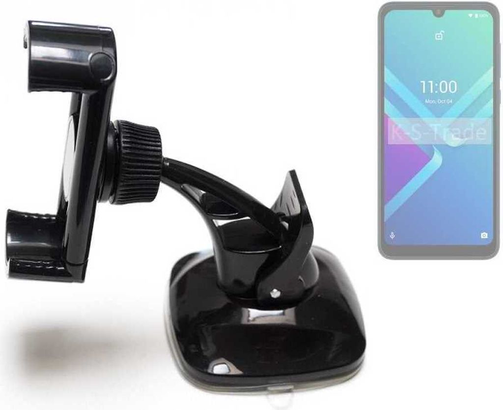 K-S-Trade kompakte Handy-Halterung Windschutzscheibe kompatibel mit Wiko Y82 Armaturenbrett schwarz Autohalterung KFZ Halter Scheiben-Halterung