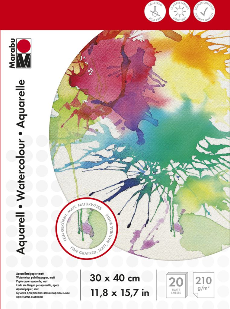 Marabu Aquarellblock 300 x 400 mm 210 g/qm 20 Blatt