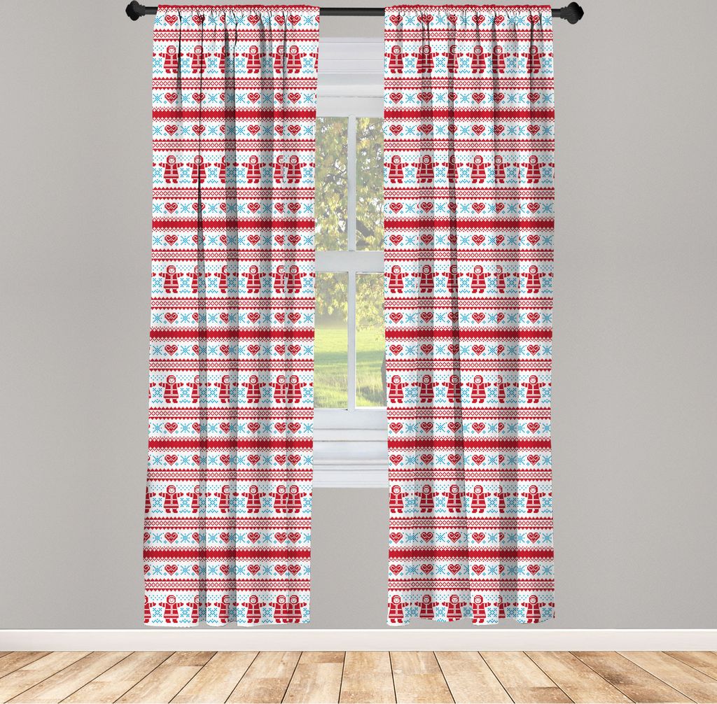 ABAKUHAUS nordisch Vorhänge, Gardinen, Weihnachtsmuster mit Winter-Inspirationen skandinavische Motive europäisch, 2 Stück 75 x 175 cm, , Red Sk...